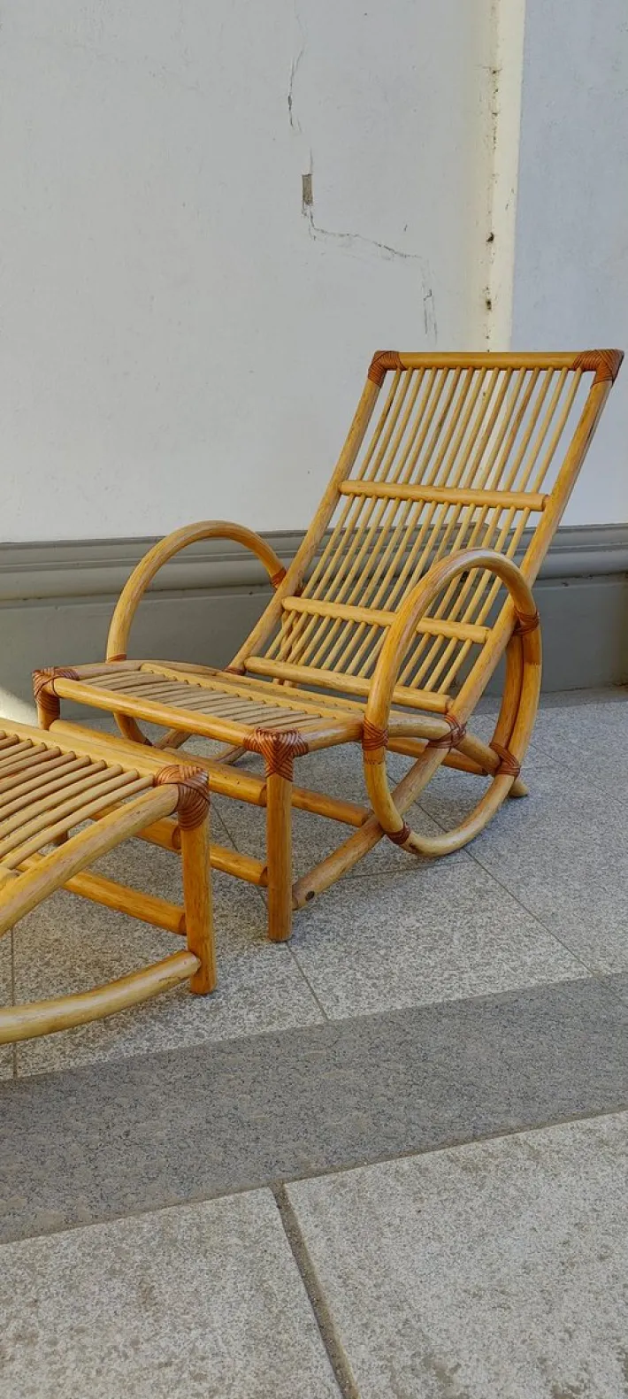 Pamono Set of Rattan Lounger and Ottoman, 1980s Sale