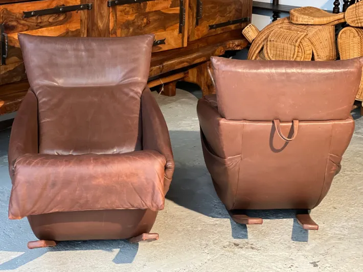Pamono Set of Rocking Chairs in Brown Leather from De Sede, Switzerland, 1970s Online