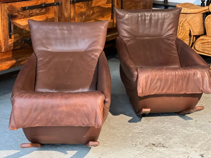 Pamono Set of Rocking Chairs in Brown Leather from De Sede, Switzerland, 1970s Online