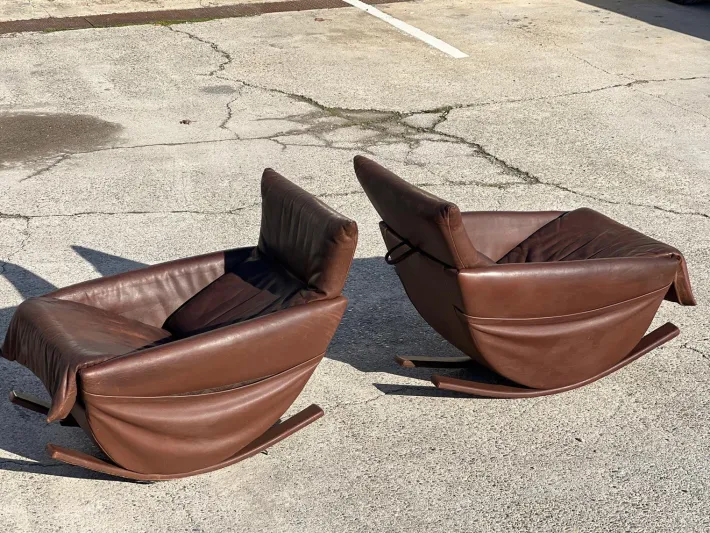 Pamono Set of Rocking Chairs in Brown Leather from De Sede, Switzerland, 1970s Online