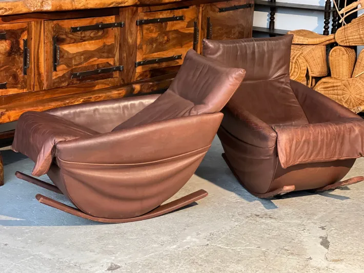 Pamono Set of Rocking Chairs in Brown Leather from De Sede, Switzerland, 1970s Online