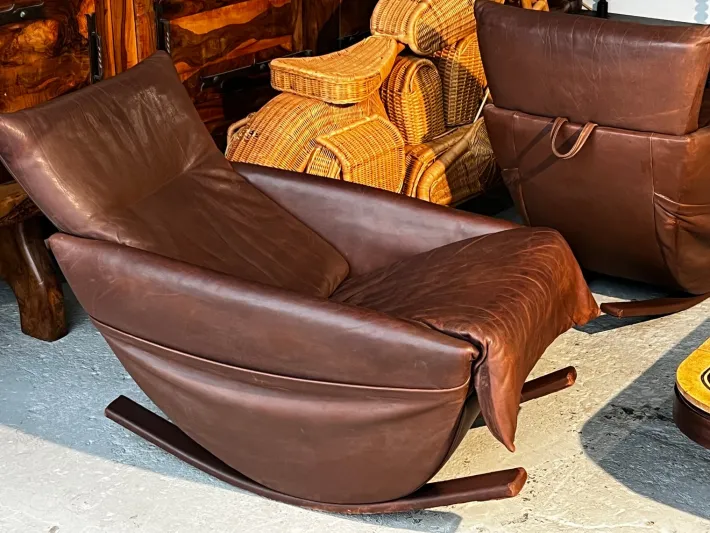 Pamono Set of Rocking Chairs in Brown Leather from De Sede, Switzerland, 1970s Online