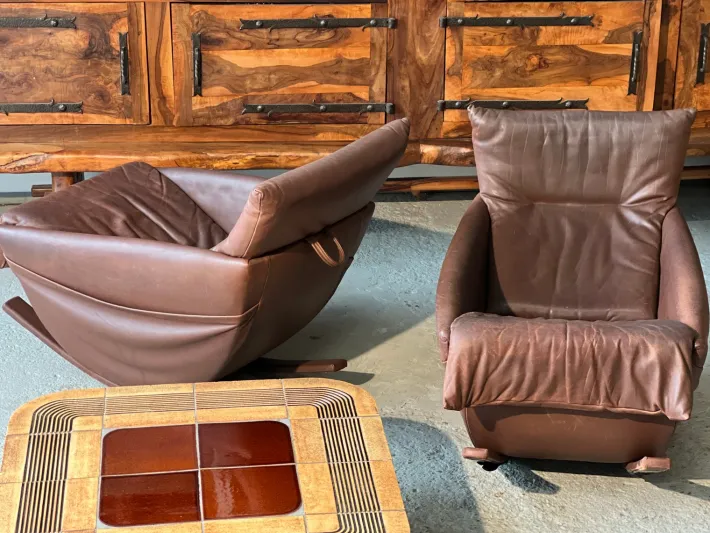 Pamono Set of Rocking Chairs in Brown Leather from De Sede, Switzerland, 1970s Online