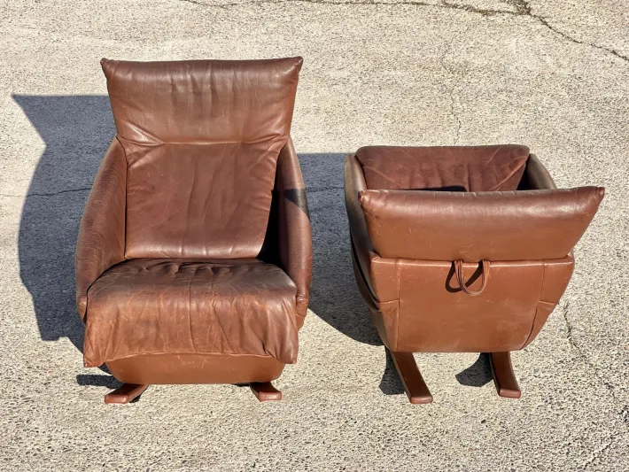 Pamono Set of Rocking Chairs in Brown Leather from De Sede, Switzerland, 1970s Online
