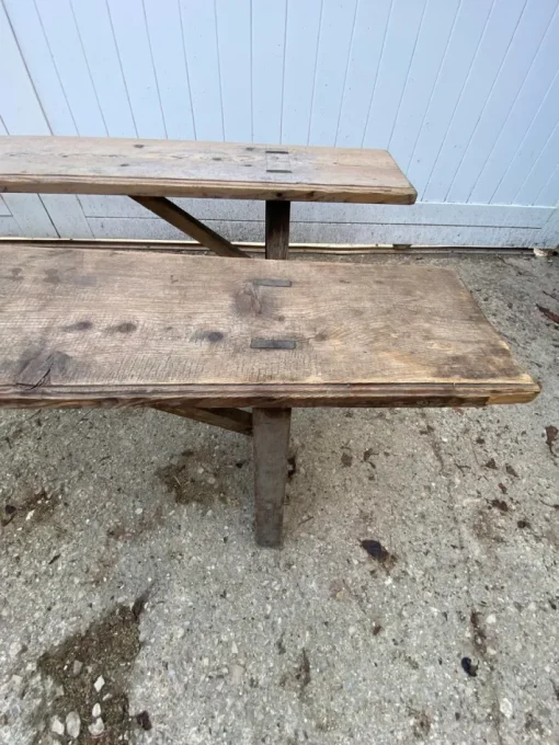 Pamono Set of Rustic Wood Farm Benches, 1950 Online