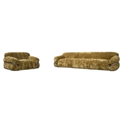 Pamono Set of Sesann Lounge Set in Brown Velvet Khaki by Gianfranco Frattini for Cassini, 1972 Outlet