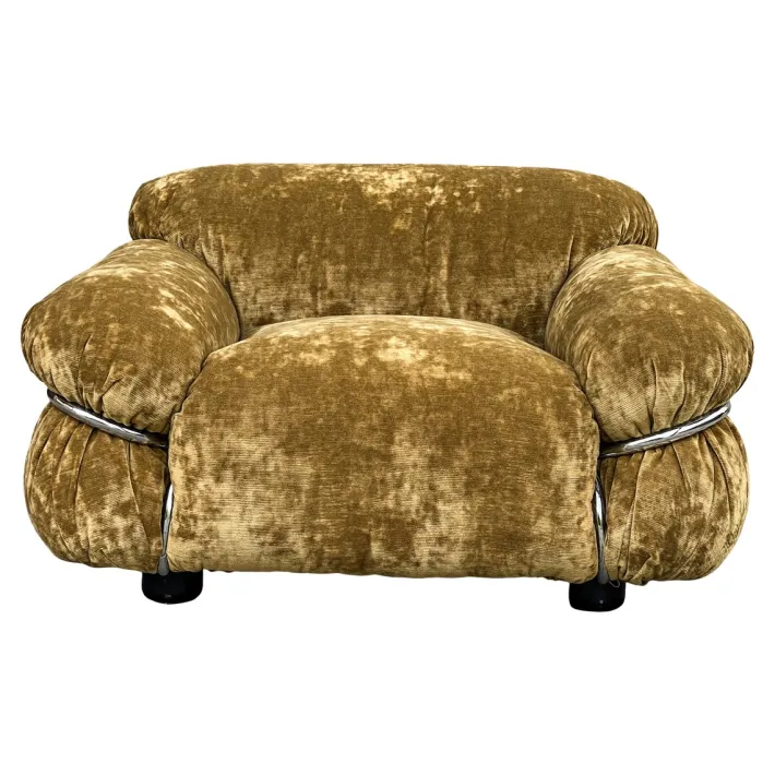 Pamono Set of Sesann Lounge Set in Brown Velvet Khaki by Gianfranco Frattini for Cassini, 1972 Outlet