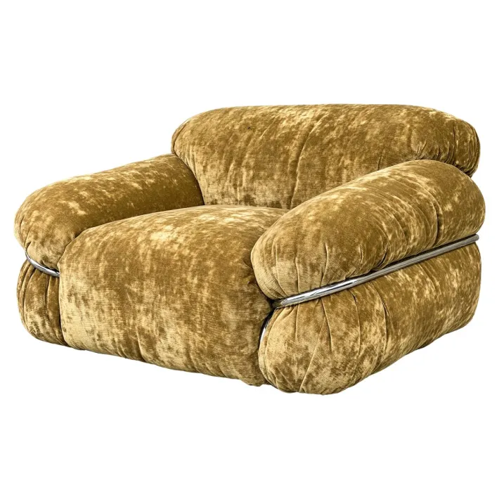 Pamono Set of Sesann Lounge Set in Brown Velvet Khaki by Gianfranco Frattini for Cassini, 1972 Outlet