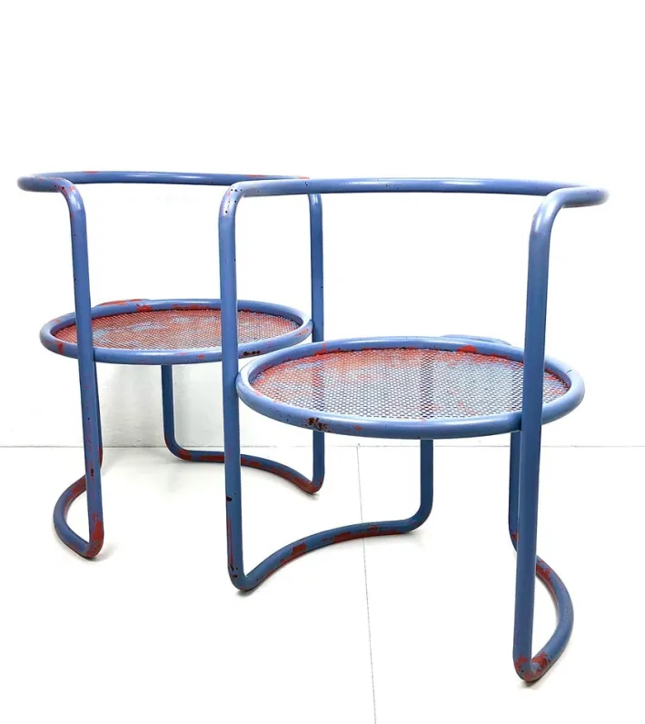 Pamono Set of Steel Tube Armchairs with Perforated Sheet Seat, 1960s New
