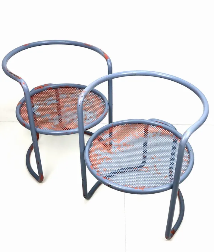 Pamono Set of Steel Tube Armchairs with Perforated Sheet Seat, 1960s New
