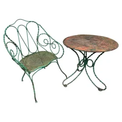 Pamono Set of Twisted Iron Garden Chair and Table, 1900s Hot