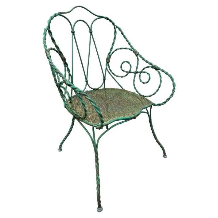 Pamono Set of Twisted Iron Garden Chair and Table, 1900s Hot