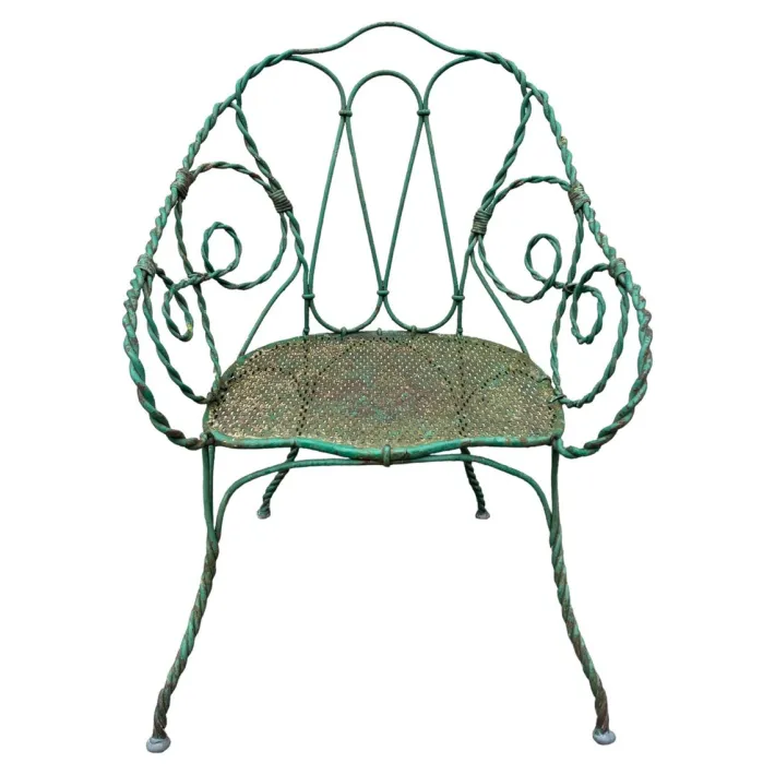 Pamono Set of Twisted Iron Garden Chair and Table, 1900s Hot