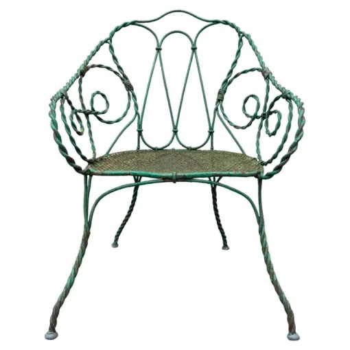 Pamono Set of Twisted Iron Garden Chair and Table, 1900s Hot