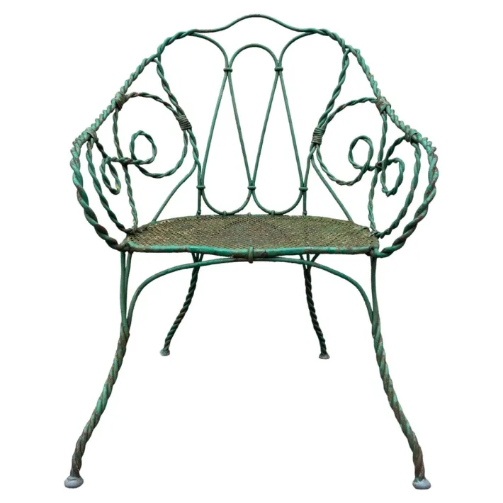 Pamono Set of Twisted Iron Garden Chair and Table, 1900s Hot