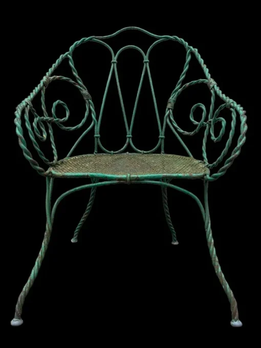 Pamono Set of Twisted Iron Garden Chair and Table, 1900s Hot