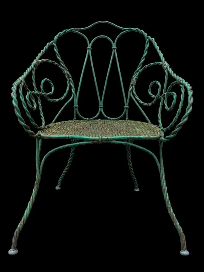 Pamono Set of Twisted Iron Garden Chair and Table, 1900s Hot