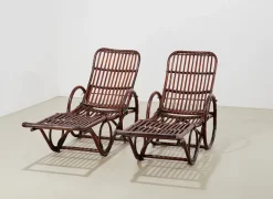 Pamono Set of Vintage German Chaise Lounges in Bamboo and Rattan, 1950s Discount