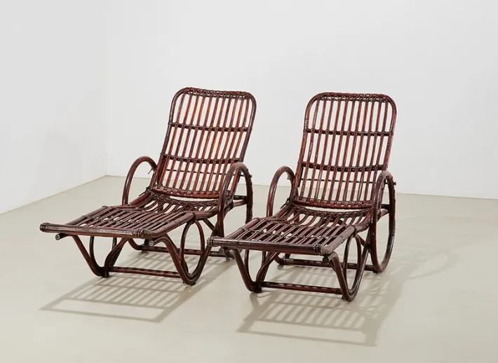 Pamono Set of Vintage German Chaise Lounges in Bamboo and Rattan, 1950s Discount