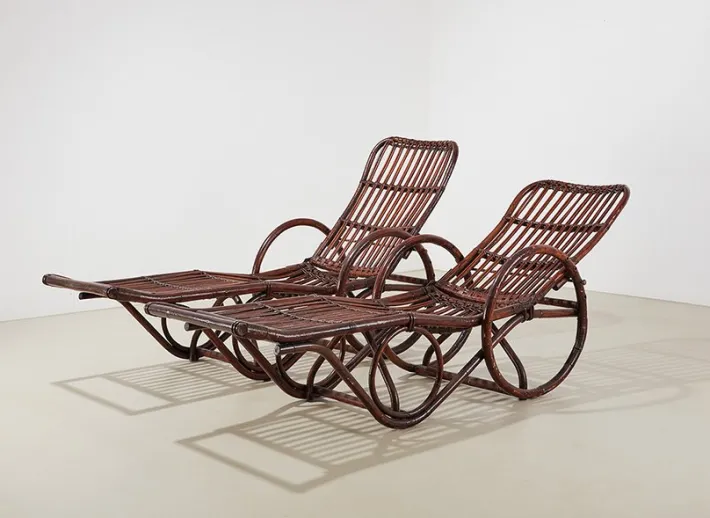 Pamono Set of Vintage German Chaise Lounges in Bamboo and Rattan, 1950s Discount