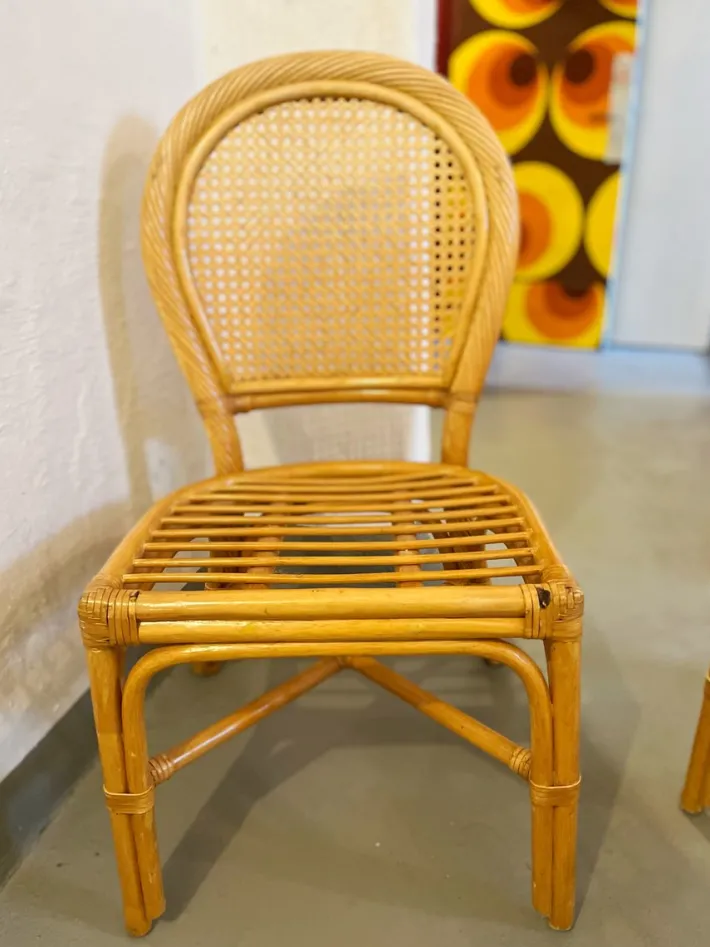 Pamono Set of Vintage Scandinavian Roundback Bamboo and Rattan Chairs, 1970s Discount