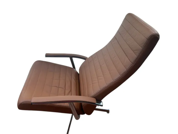 Pamono Set of Vintage Swivel Lounge Chair and Ottoman in Brown Leather Discount