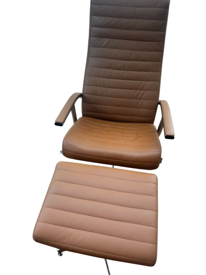 Pamono Set of Vintage Swivel Lounge Chair and Ottoman in Brown Leather Discount