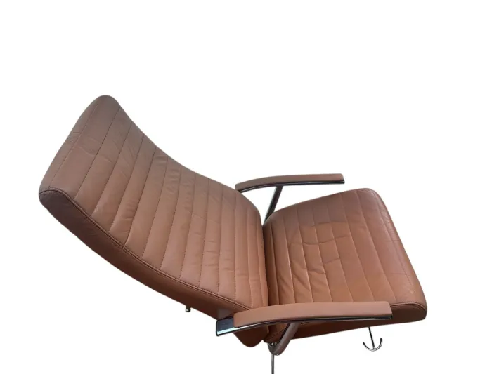 Pamono Set of Vintage Swivel Lounge Chair and Ottoman in Brown Leather Discount