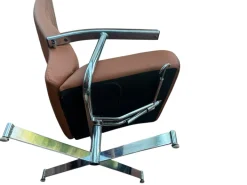 Pamono Set of Vintage Swivel Lounge Chair and Ottoman in Brown Leather Discount