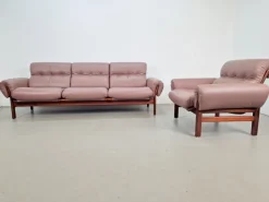 Pamono Set of Vintage Teak & Leather Sofa & Armchair from Coja, Sweden, 1960s Outlet