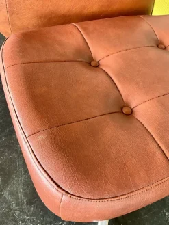 Pamono Set of Vintage Vinyl Leather Lounge Swivel Chair and Ottoman in Cognac Brown, 1970s