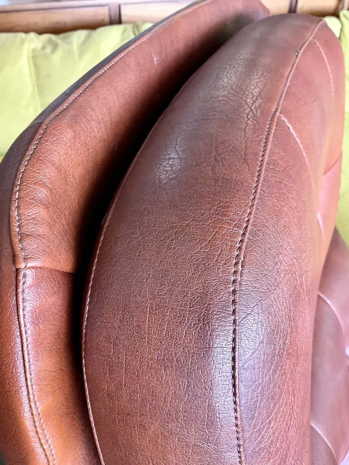 Pamono Set of Vintage Vinyl Leather Lounge Swivel Chair and Ottoman in Cognac Brown, 1970s