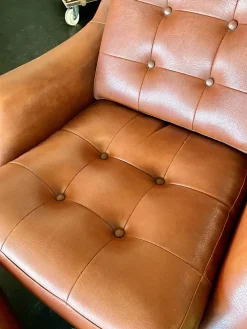 Pamono Set of Vintage Vinyl Leather Lounge Swivel Chair and Ottoman in Cognac Brown, 1970s