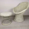 Pamono Set of Vintage White Rattan Armchair and Table Sale