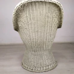 Pamono Set of Vintage White Rattan Armchair and Table Sale