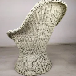 Pamono Set of Vintage White Rattan Armchair and Table Sale
