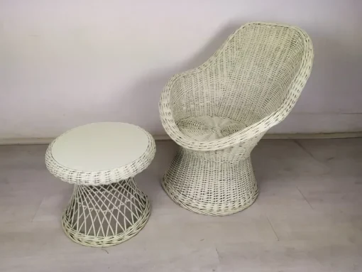 Pamono Set of Vintage White Rattan Armchair and Table Sale