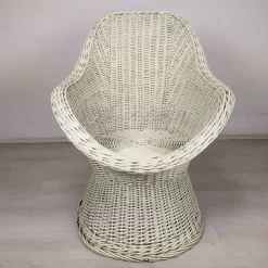 Pamono Set of Vintage White Rattan Armchair and Table Sale