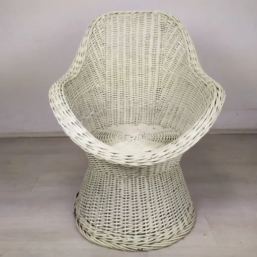Pamono Set of Vintage White Rattan Armchair and Table Sale