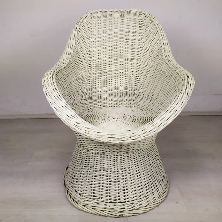 Pamono Set of Vintage White Rattan Armchair and Table Sale