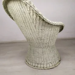 Pamono Set of Vintage White Rattan Armchair and Table Sale