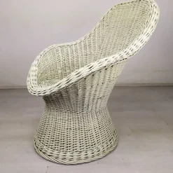 Pamono Set of Vintage White Rattan Armchair and Table Sale