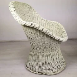 Pamono Set of Vintage White Rattan Armchair and Table Sale