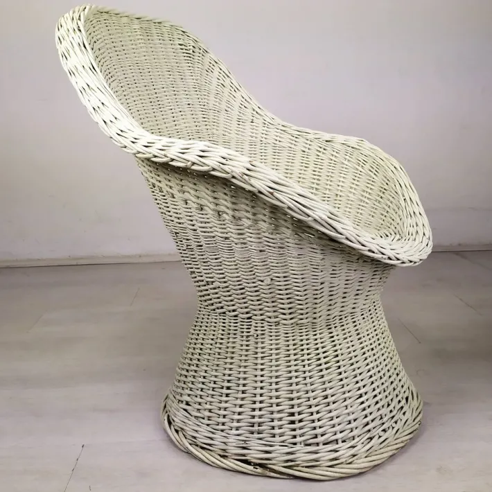 Pamono Set of Vintage White Rattan Armchair and Table Sale