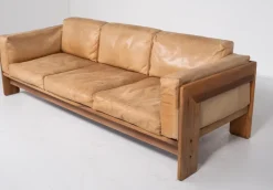 Pamono Set of Wood & Leather Bastiano Seating Set by Tobia Scarpa for Gavina, Italy, 1960s New