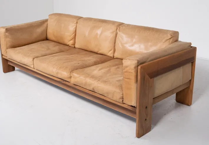 Pamono Set of Wood & Leather Bastiano Seating Set by Tobia Scarpa for Gavina, Italy, 1960s New