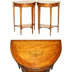 Pamono Sheraton Satinwood Demi Lune Console Tables, Set of 2 New