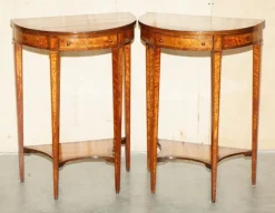 Pamono Sheraton Satinwood Demi Lune Console Tables, Set of 2 New