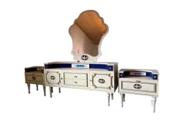 Pamono Sideboard with Mirror and Bedside Table and Stool, Set of 5 New