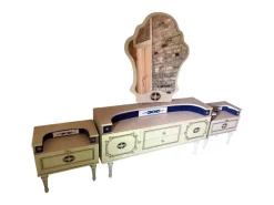 Pamono Sideboard with Mirror and Bedside Table and Stool, Set of 5 New